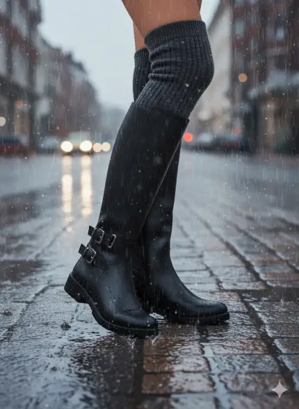 מגף דגם שחור עור אבזם