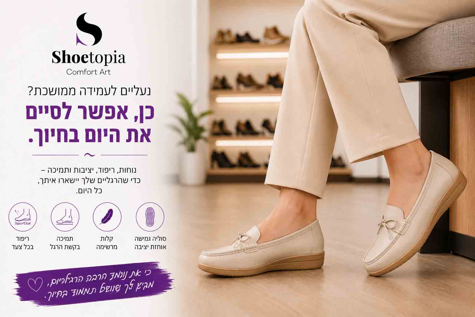 מוקסינים בהירים ונוחים לנשים של שוטופיה לעמידה ממושכת במהלך יום עבודה